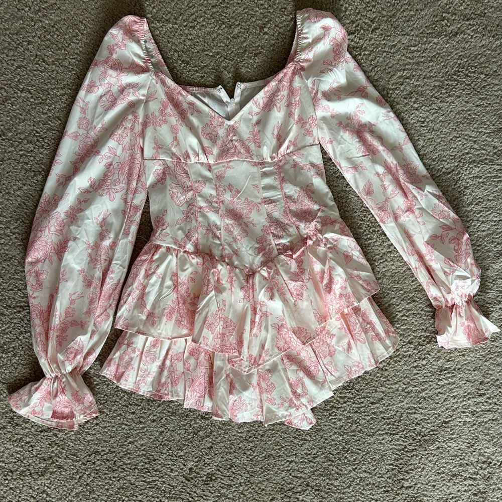 Elegant Pink Floral Ruffle Mini Dress